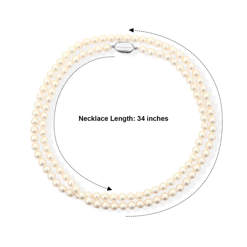 Japanese Akoya Pearl Necklace in Sterling Silver 34 Inches