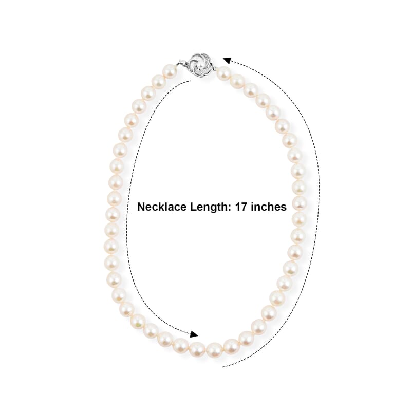 Japanese Akoya Pearl Necklace in Sterling Silver 17 Inches