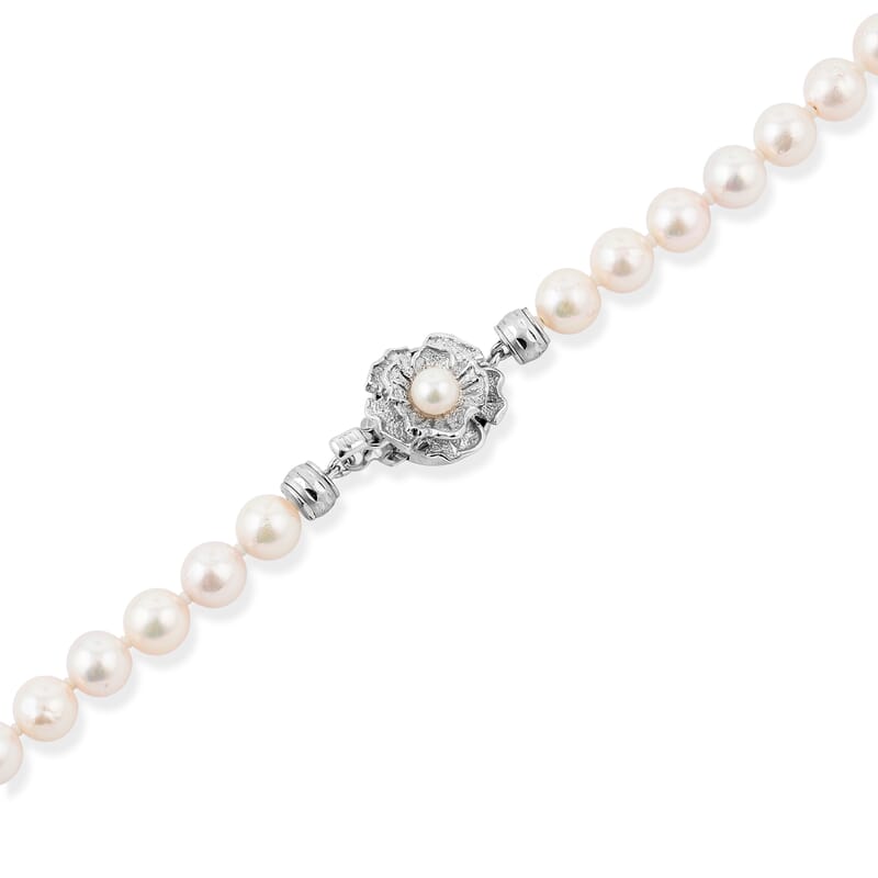 Japanese Akoya Pearl Necklace in Sterling Silver 35 Inches