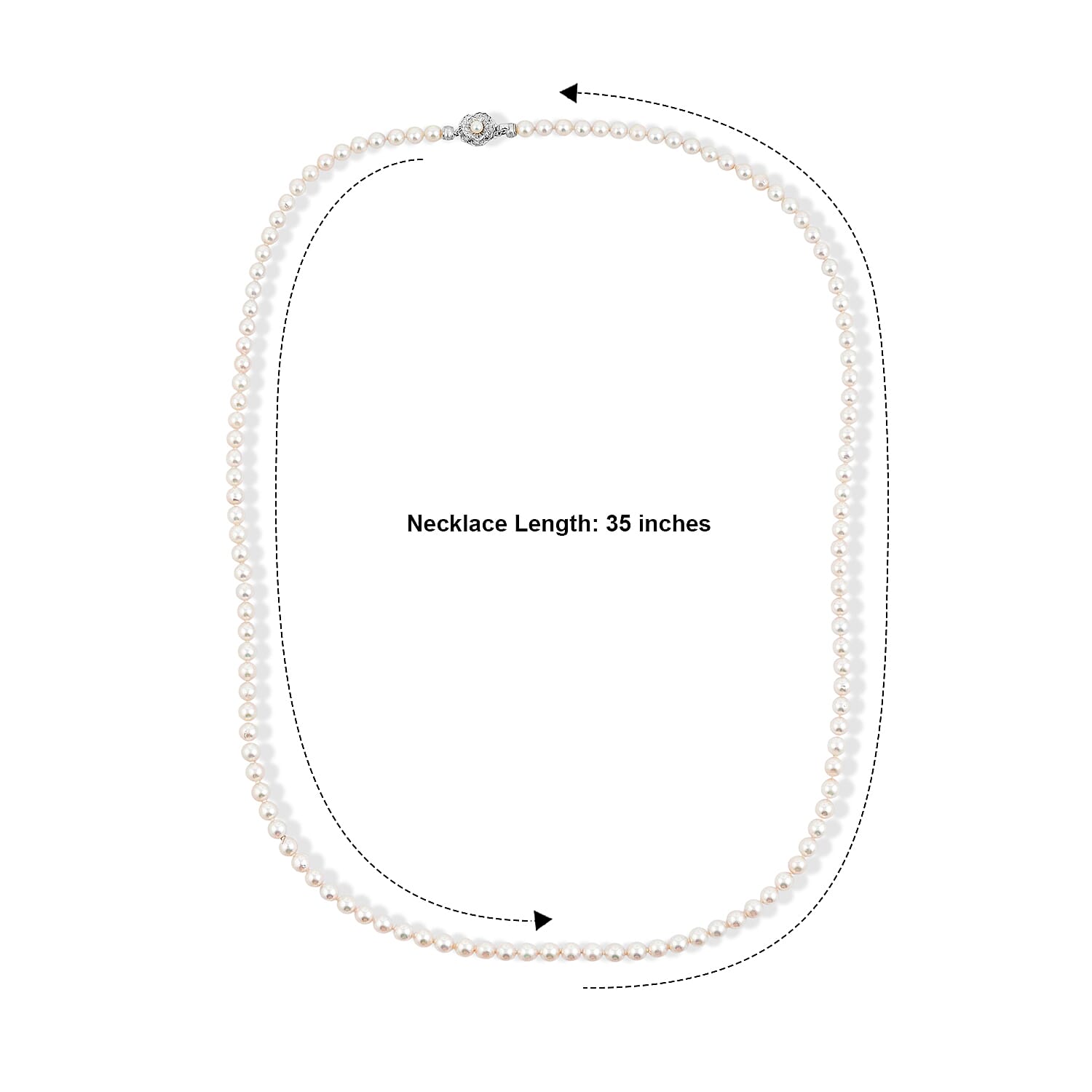 Japanese Akoya Pearl Necklace in Sterling Silver 35 Inches
