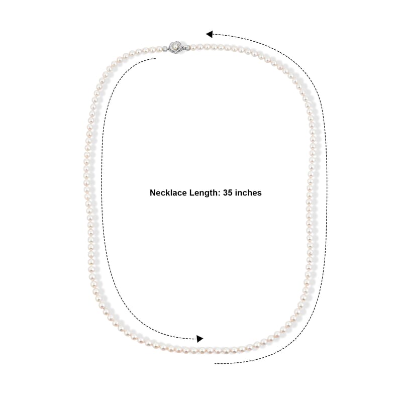 Japanese Akoya Pearl Necklace in Sterling Silver 35 Inches