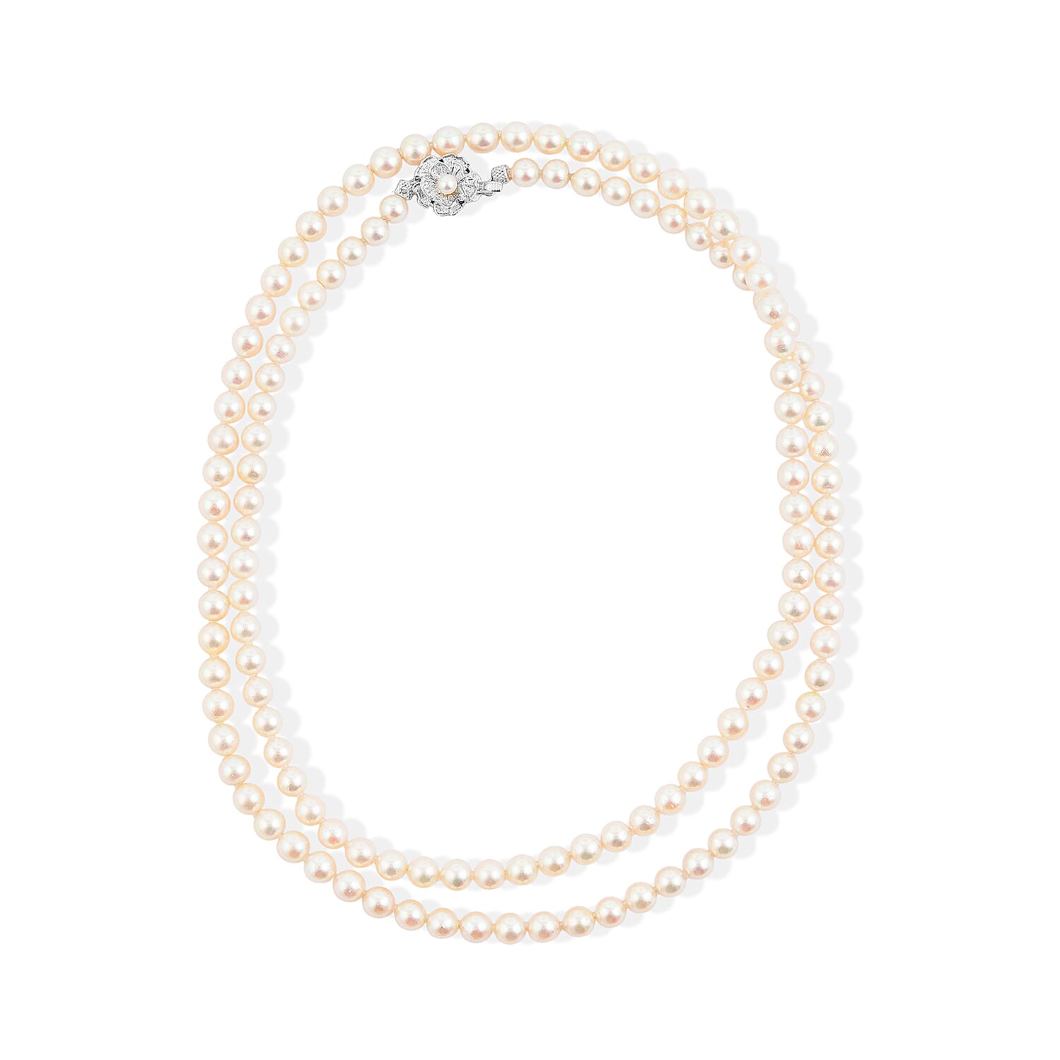 Japanese Akoya Pearl Necklace in Sterling Silver 36 Inches