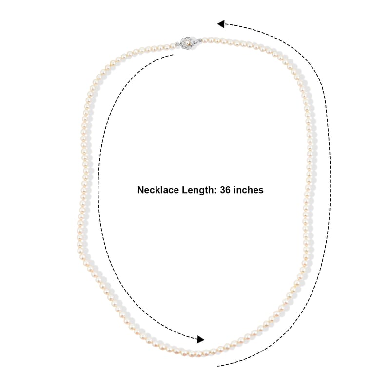 Japanese Akoya Pearl Necklace in Sterling Silver 36 Inches