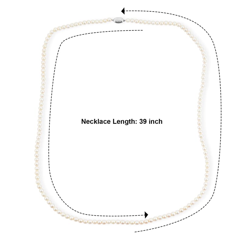 Japanese Akoya Pearl Necklace in Sterling Silver 39 Inches