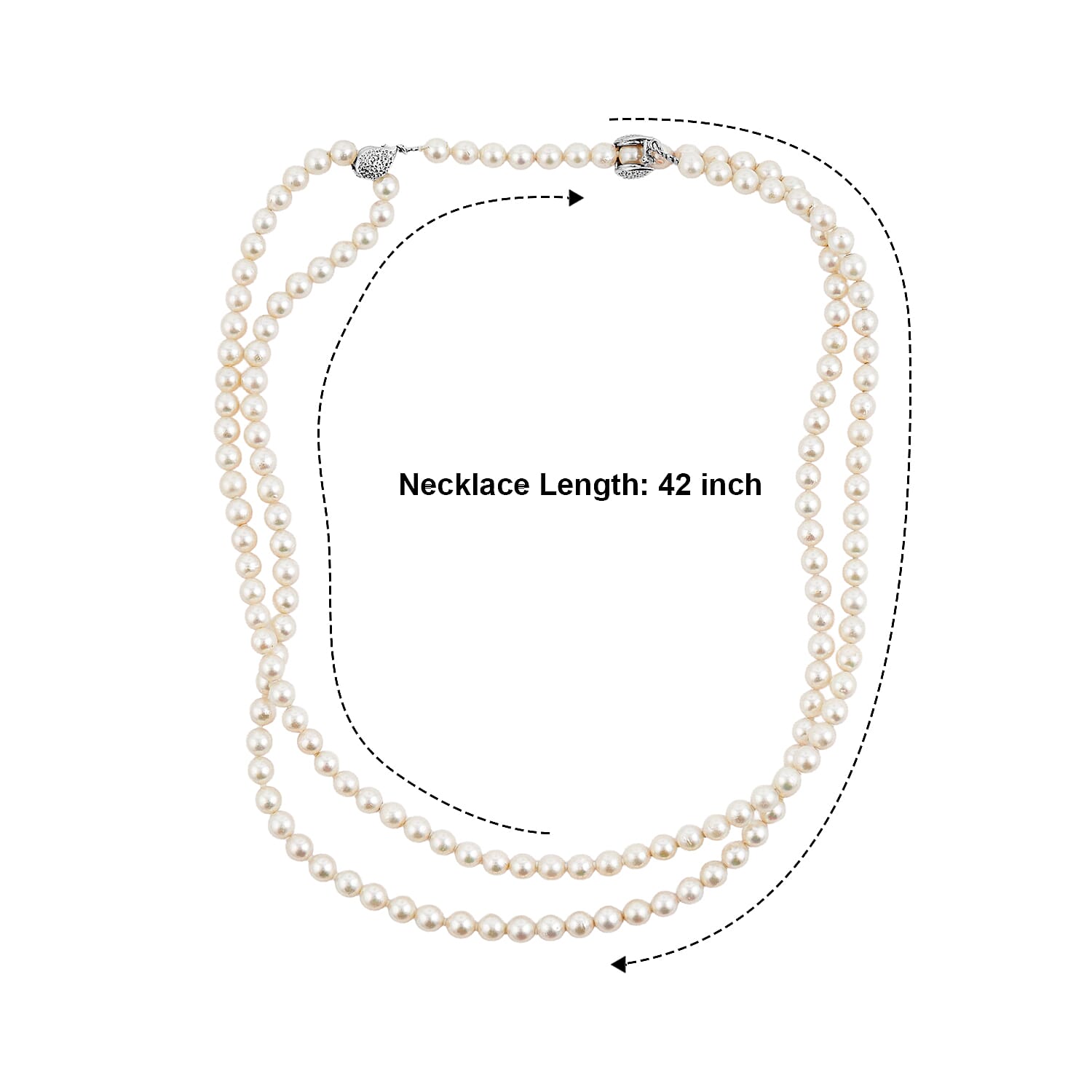 Japanese Akoya Pearl Necklace in Sterling Silver 42 Inches