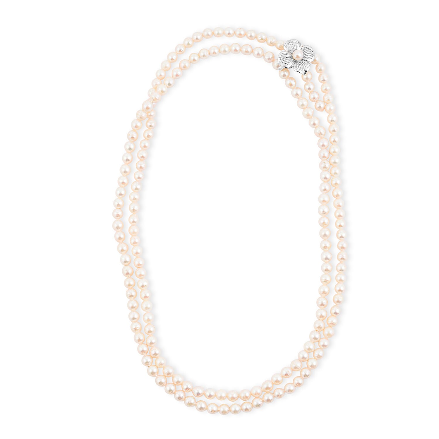 Japanese Akoya Pearl Necklace in Sterling Silver 48 Inches