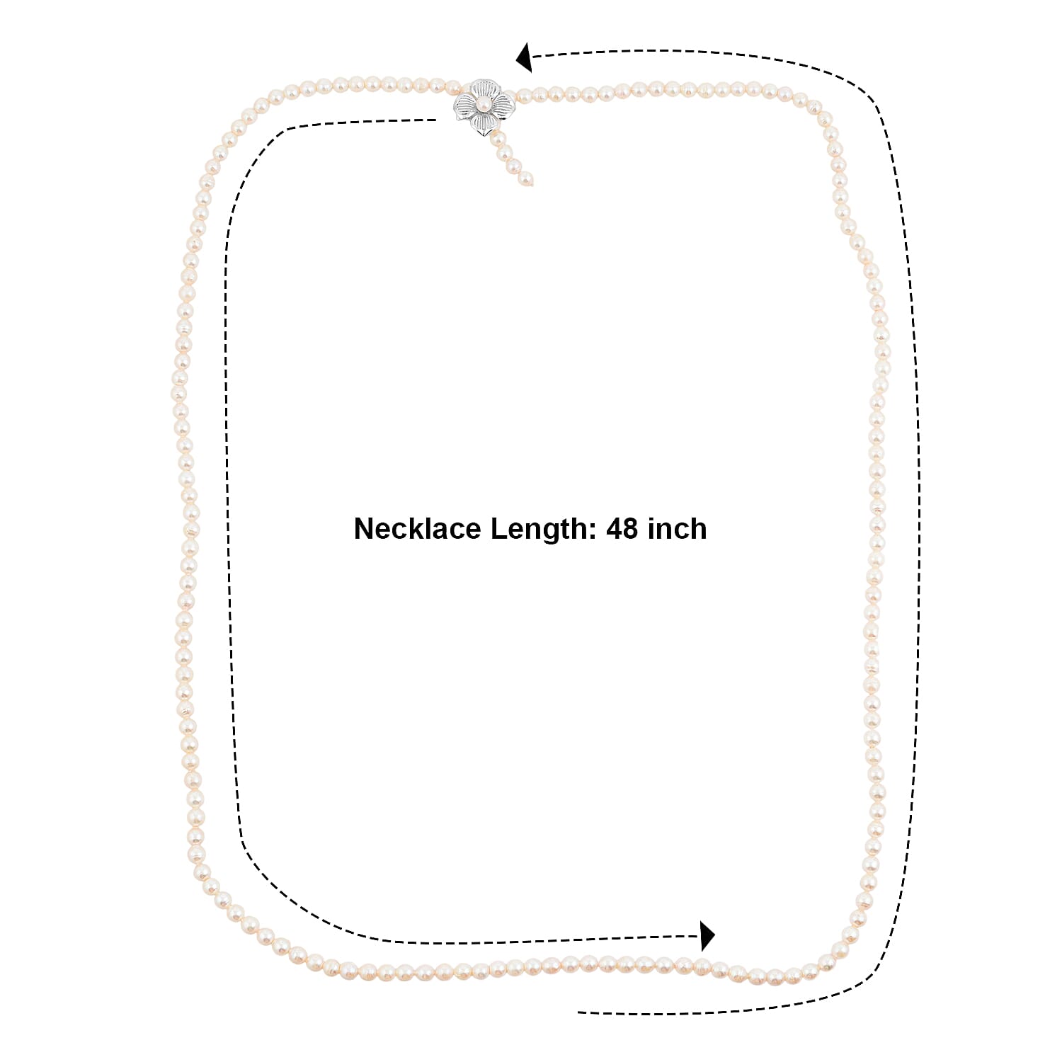 Japanese Akoya Pearl Necklace in Sterling Silver 48 Inches
