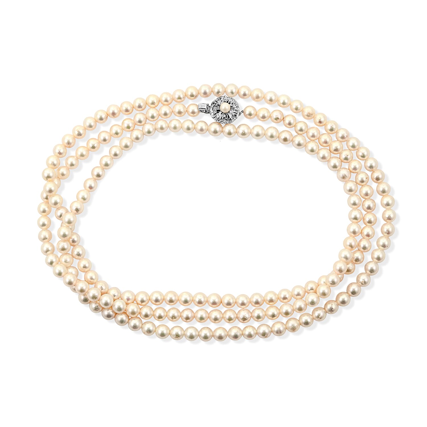 Japanese Akoya Pearl Necklace in Sterling Silver 48 Inches
