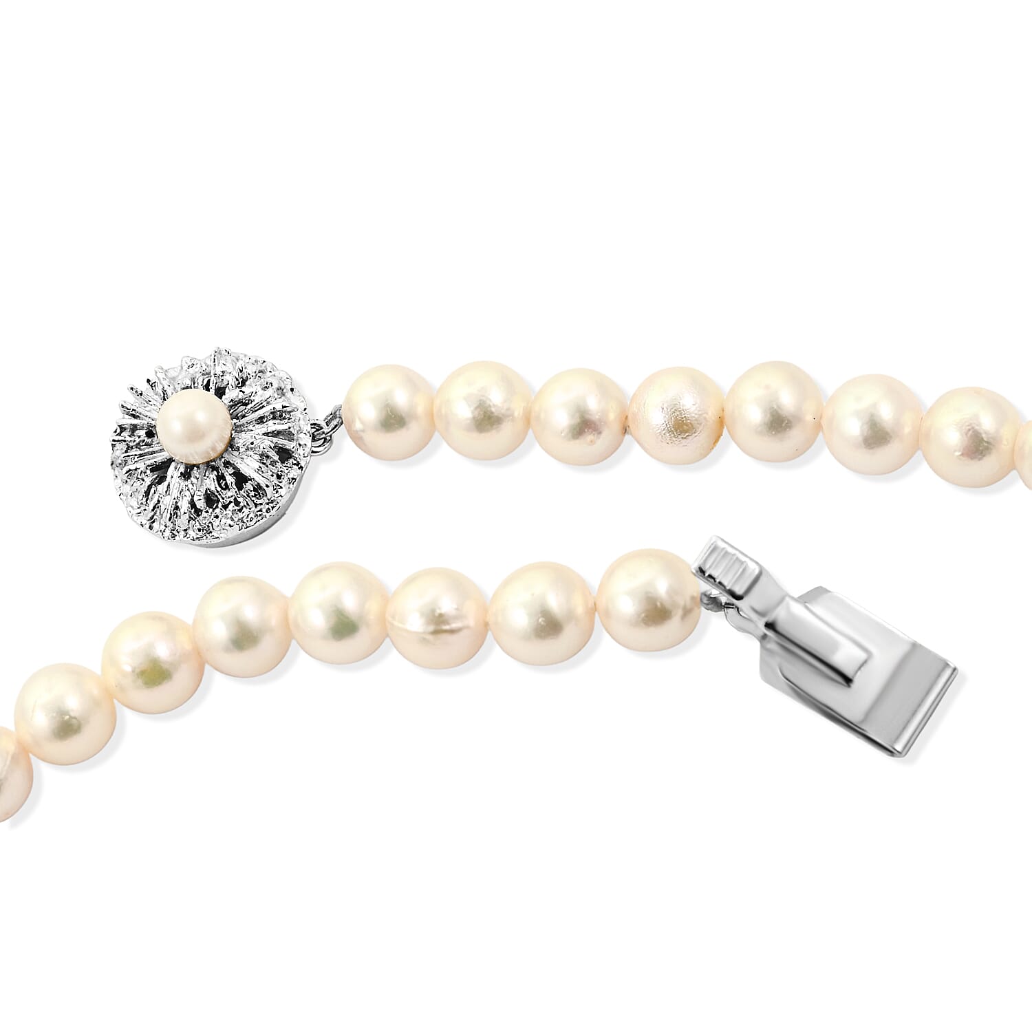 Japanese Akoya Pearl Necklace in Sterling Silver 48 Inches