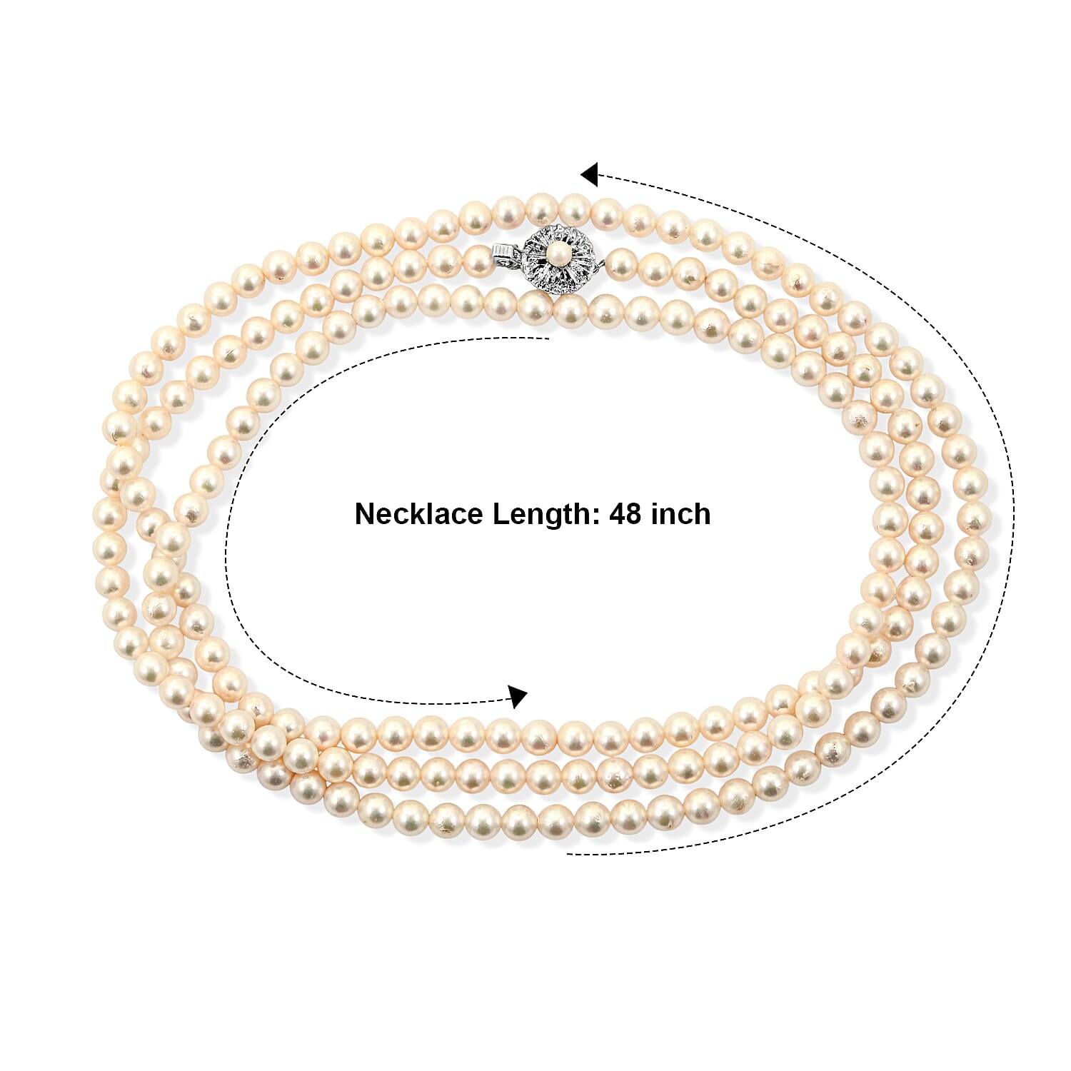 Japanese Akoya Pearl Necklace in Sterling Silver 48 Inches