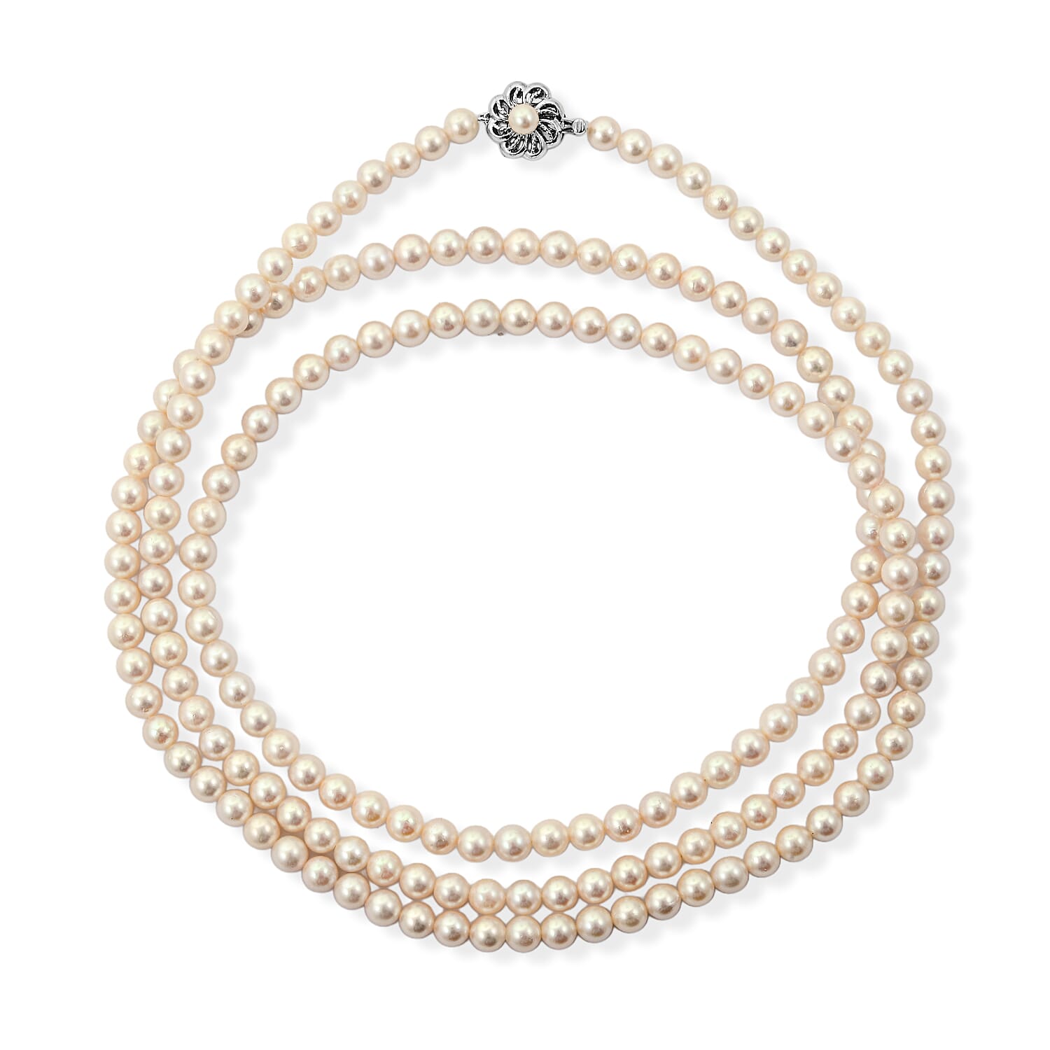 Japanese Akoya Pearl Necklace in Sterling Silver 48 Inches