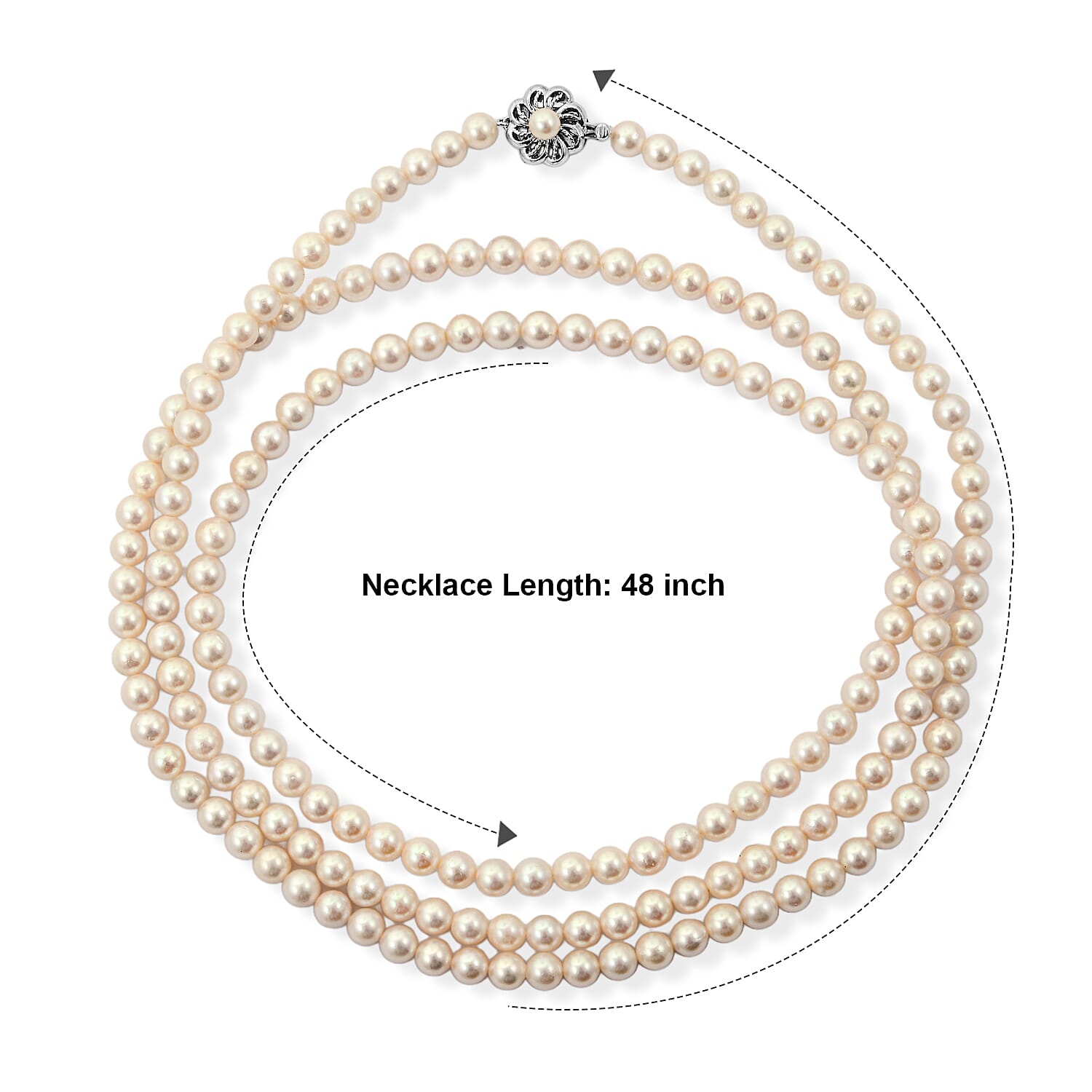Japanese Akoya Pearl Necklace in Sterling Silver 48 Inches