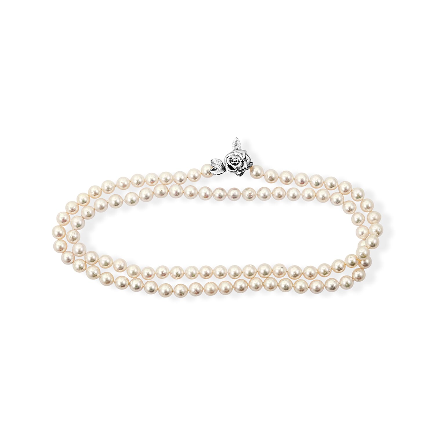 Japanese Akoya Pearl Necklace in Sterling Silver 32 Inches