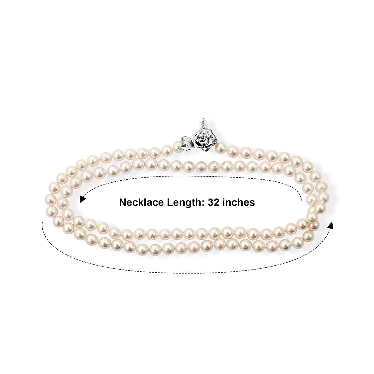 Japanese Akoya Pearl Necklace in Sterling Silver 32 Inches