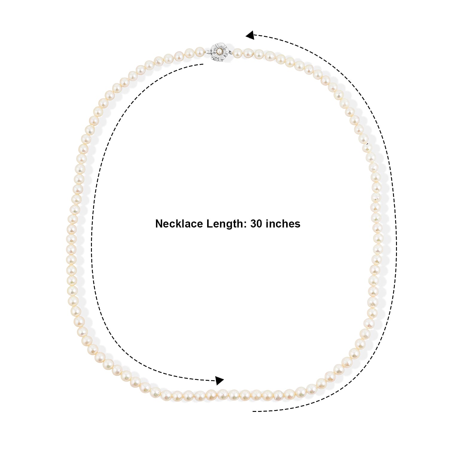Japanese Akoya Pearl Necklace in Sterling Silver 30 Inches