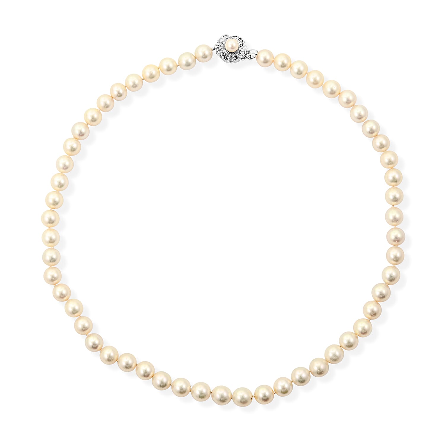 Japanese Akoya Pearl Necklace in Sterling Silver 19 Inches