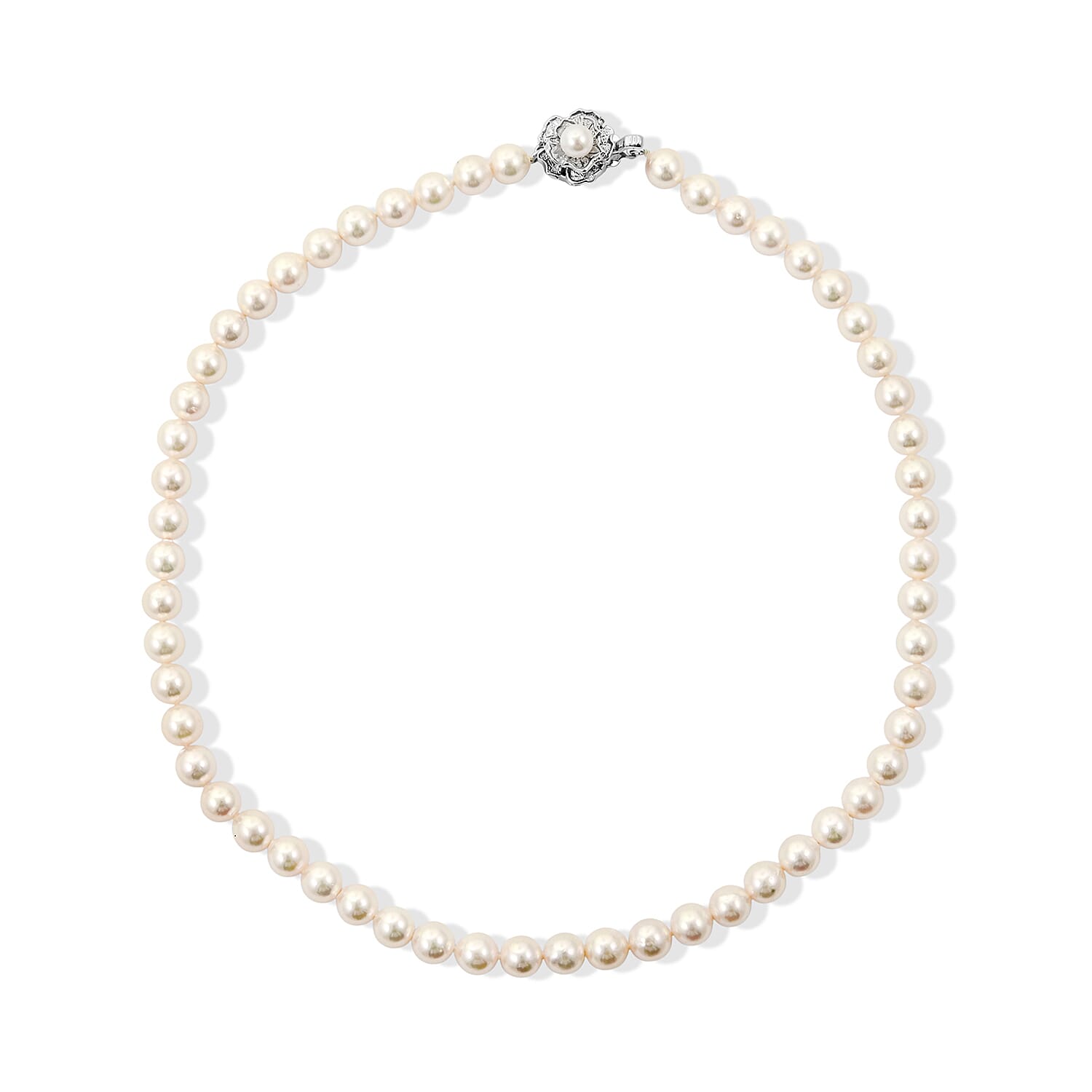 Japanese Akoya Pearl Necklace in Sterling Silver 16 Inches (Lock Varies)