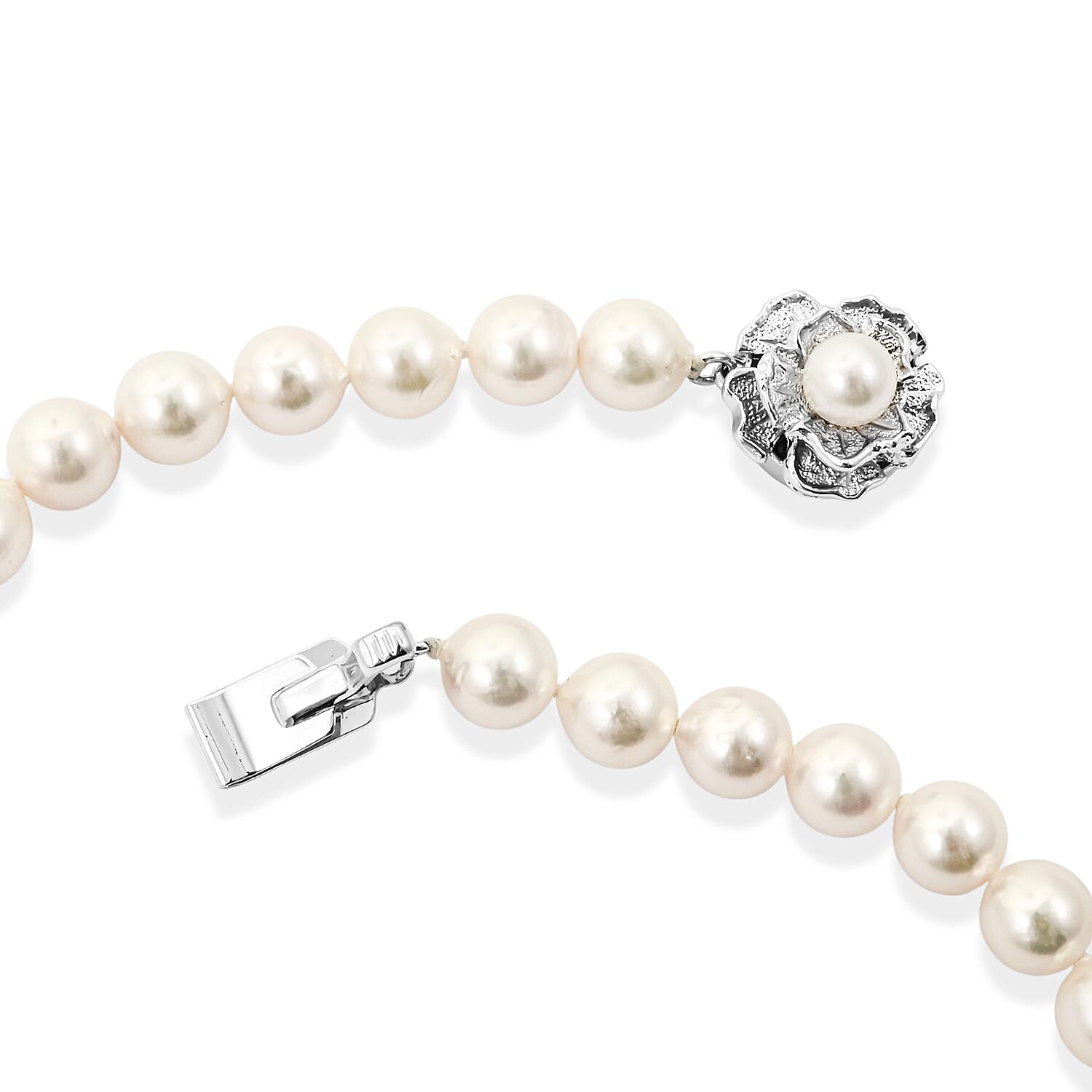 Japanese Akoya Pearl Necklace in Sterling Silver 16 Inches (Lock Varies)