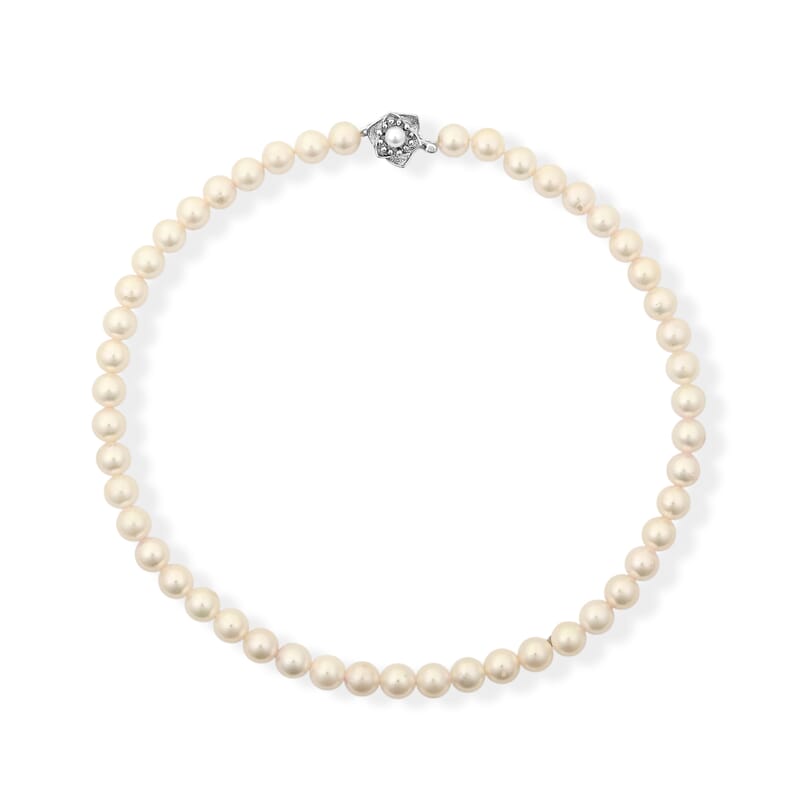 Japanese Akoya Pearl Necklace in Sterling Silver 17 Inches (Lock Varies)