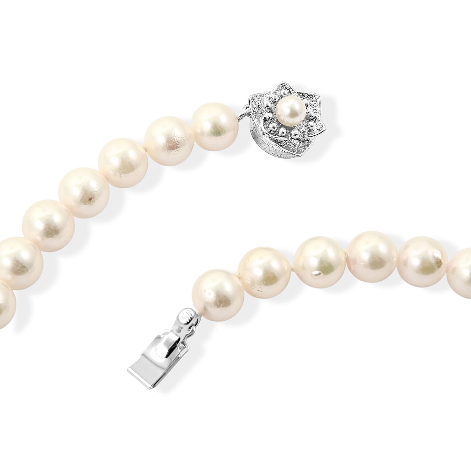 Japanese Akoya Pearl Necklace in Sterling Silver 17 Inches (Lock Varies)