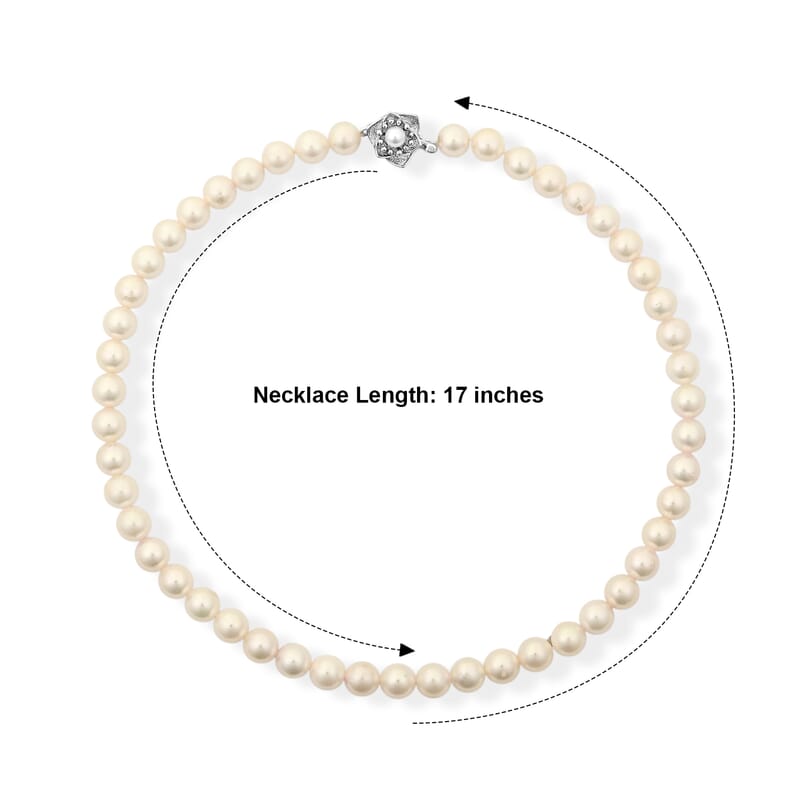 Japanese Akoya Pearl Necklace in Sterling Silver 17 Inches (Lock Varies)