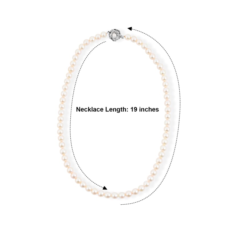 Japanese Akoya Pearl Necklace in Sterling Silver 19 Inches