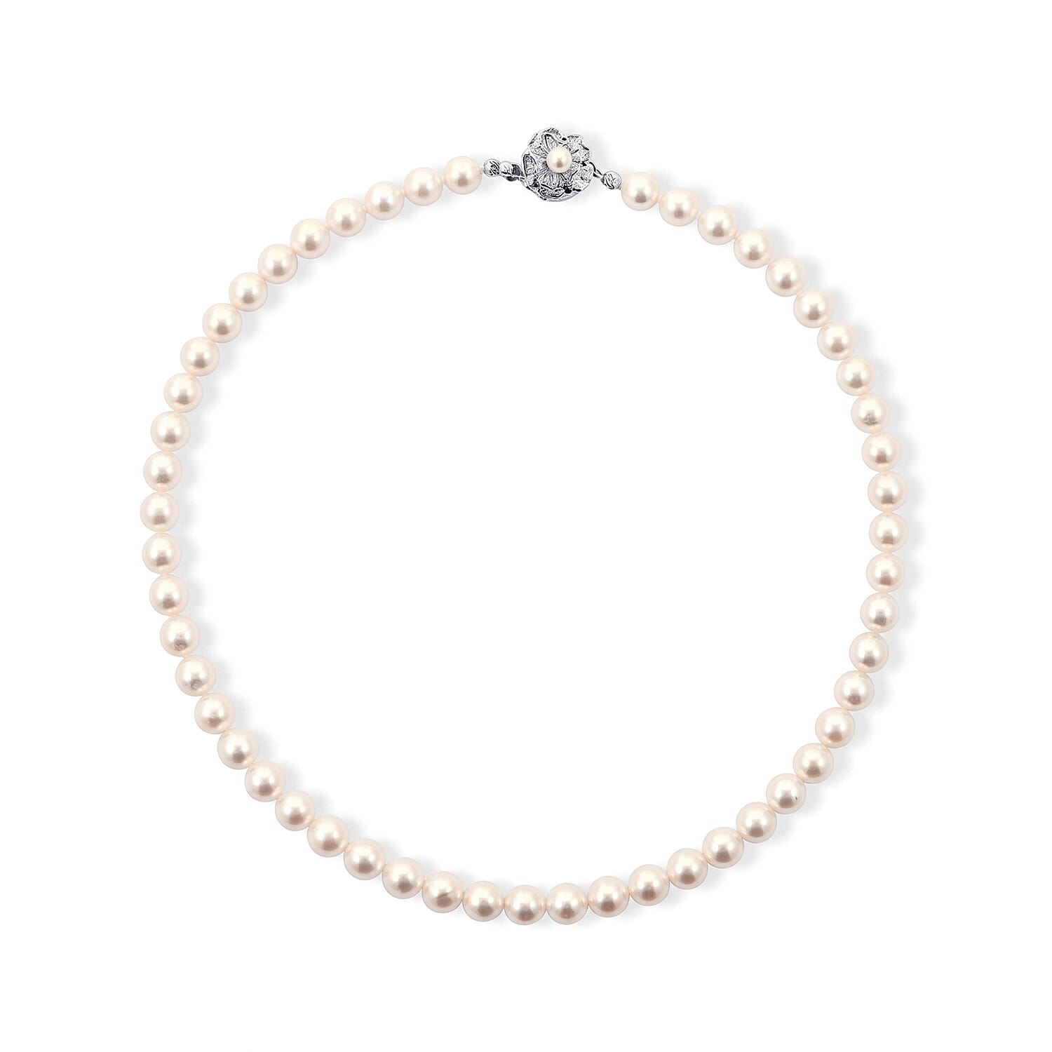 Japanese Akoya Pearl Necklace in Sterling Silver 17 Inches