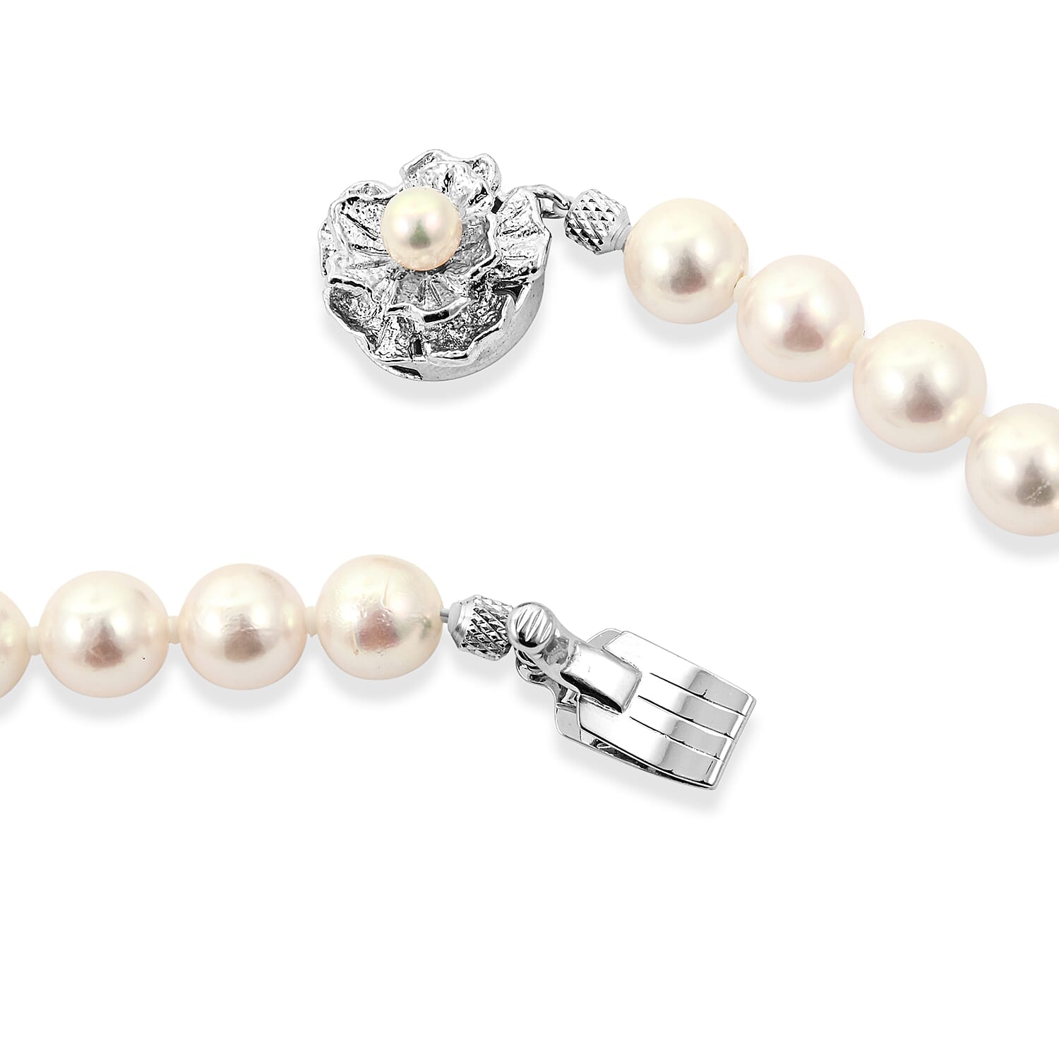 Japanese Akoya Pearl Necklace in Sterling Silver 17 Inches