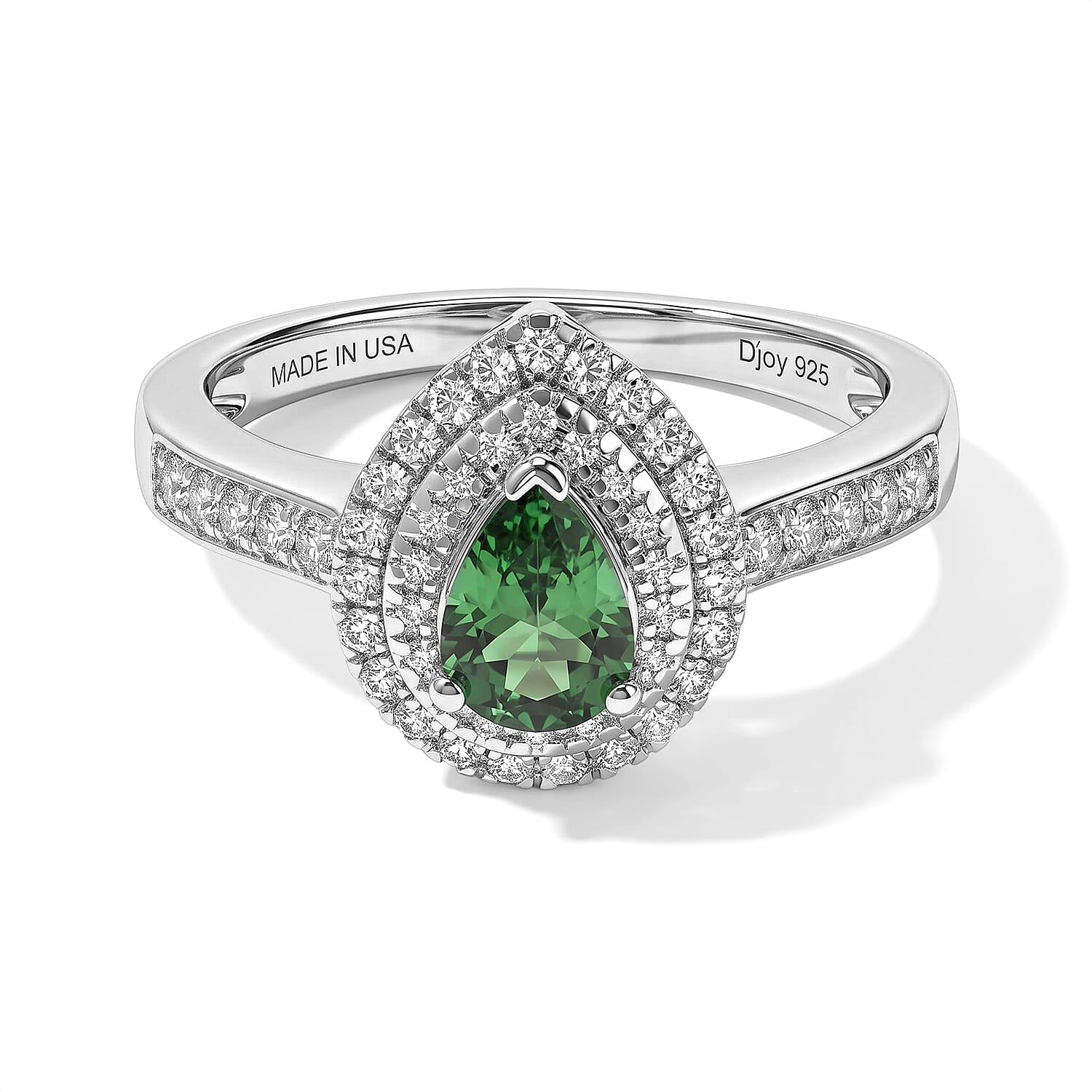 D'Joy Premium Tsavorite Garnet and Moissanite 1.10 ctw Dewdrop Bloom Ring in Rhodium Over Sterling Silver (Size 6.0)