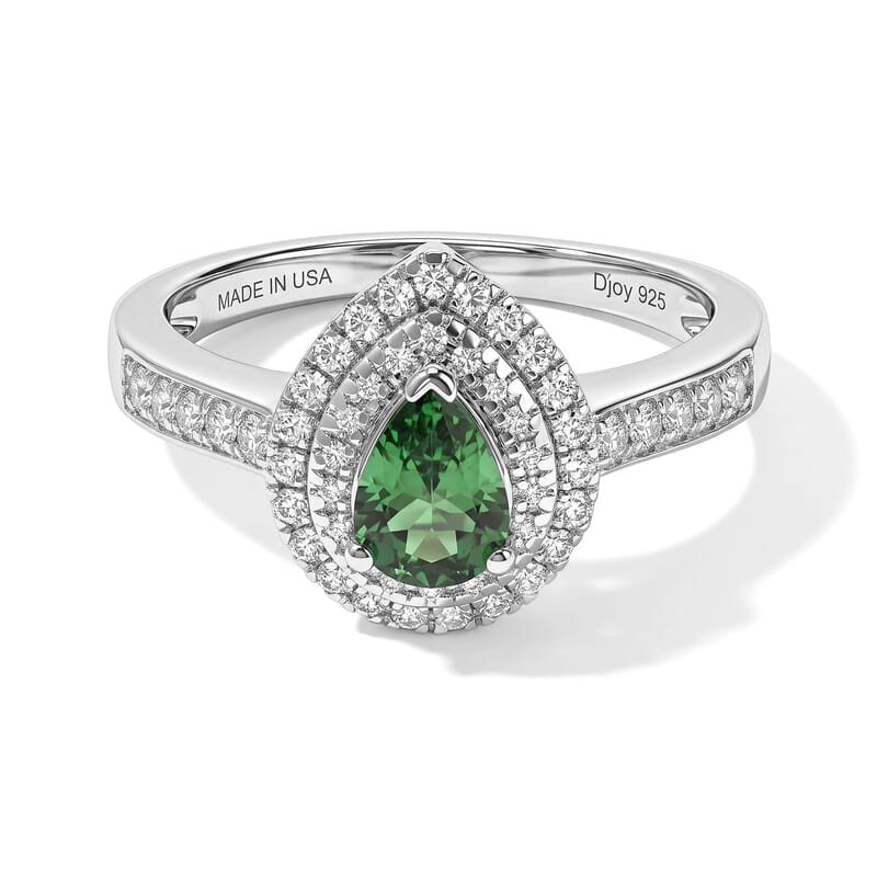 D'Joy Premium Tsavorite Garnet and Moissanite 1.10 ctw Dewdrop Bloom Ring in Rhodium Over Sterling Silver (Size 6.0)