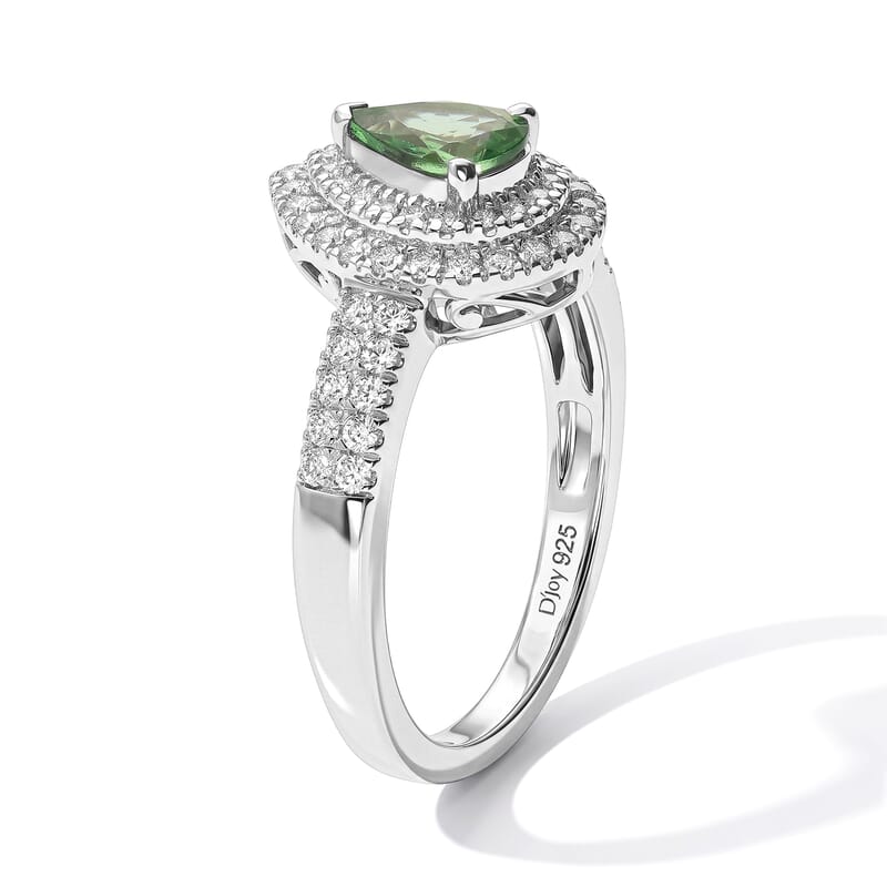 D'Joy Premium Tsavorite Garnet and Moissanite 1.10 ctw Dewdrop Bloom Ring in Rhodium Over Sterling Silver (Size 6.0)
