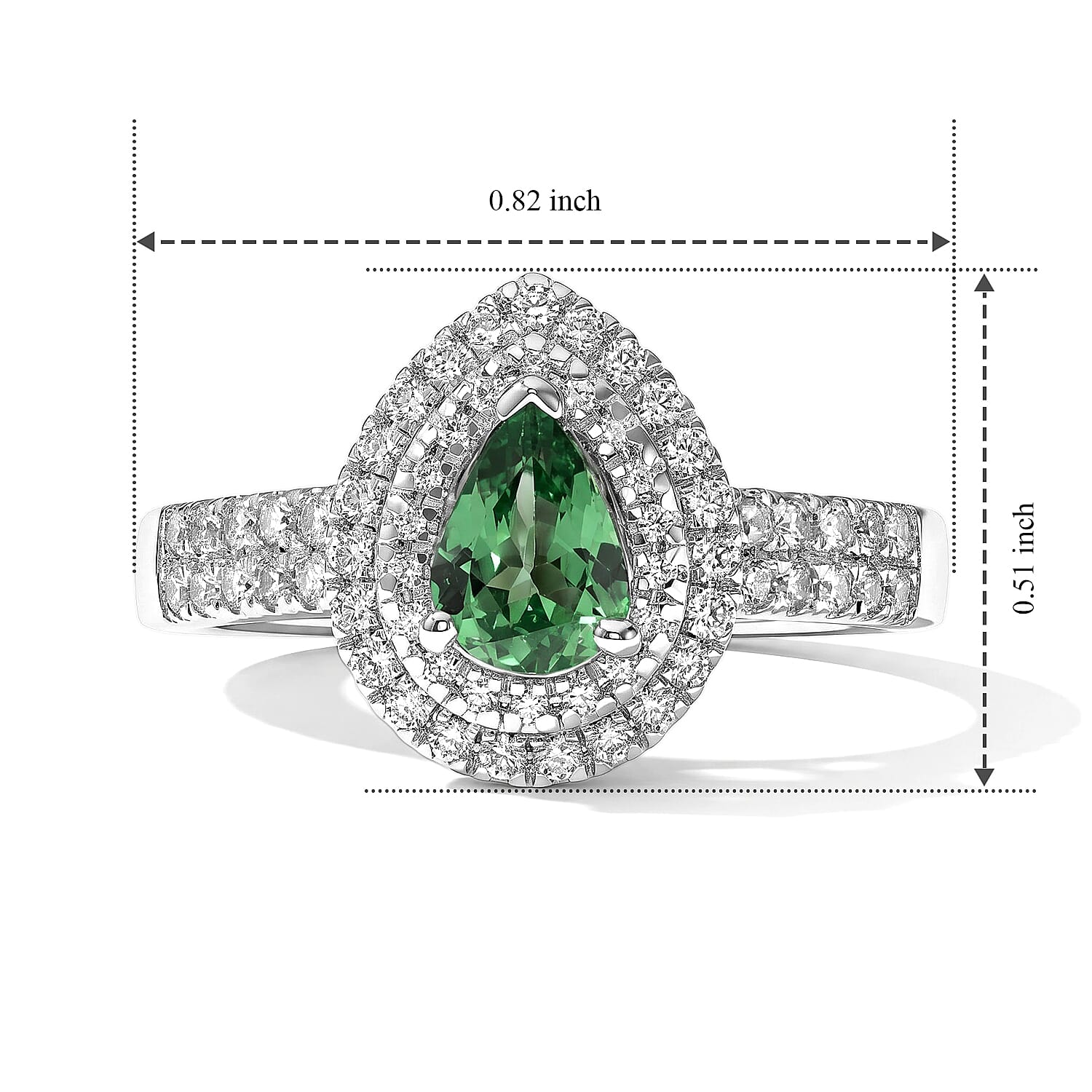 D'Joy Premium Tsavorite Garnet and Moissanite 1.10 ctw Dewdrop Bloom Ring in Rhodium Over Sterling Silver (Size 6.0)