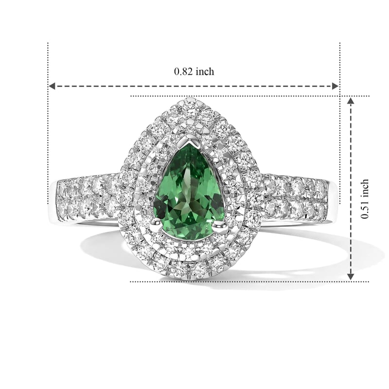 D'Joy Premium Tsavorite Garnet and Moissanite 1.10 ctw Dewdrop Bloom Ring in Rhodium Over Sterling Silver (Size 6.0)