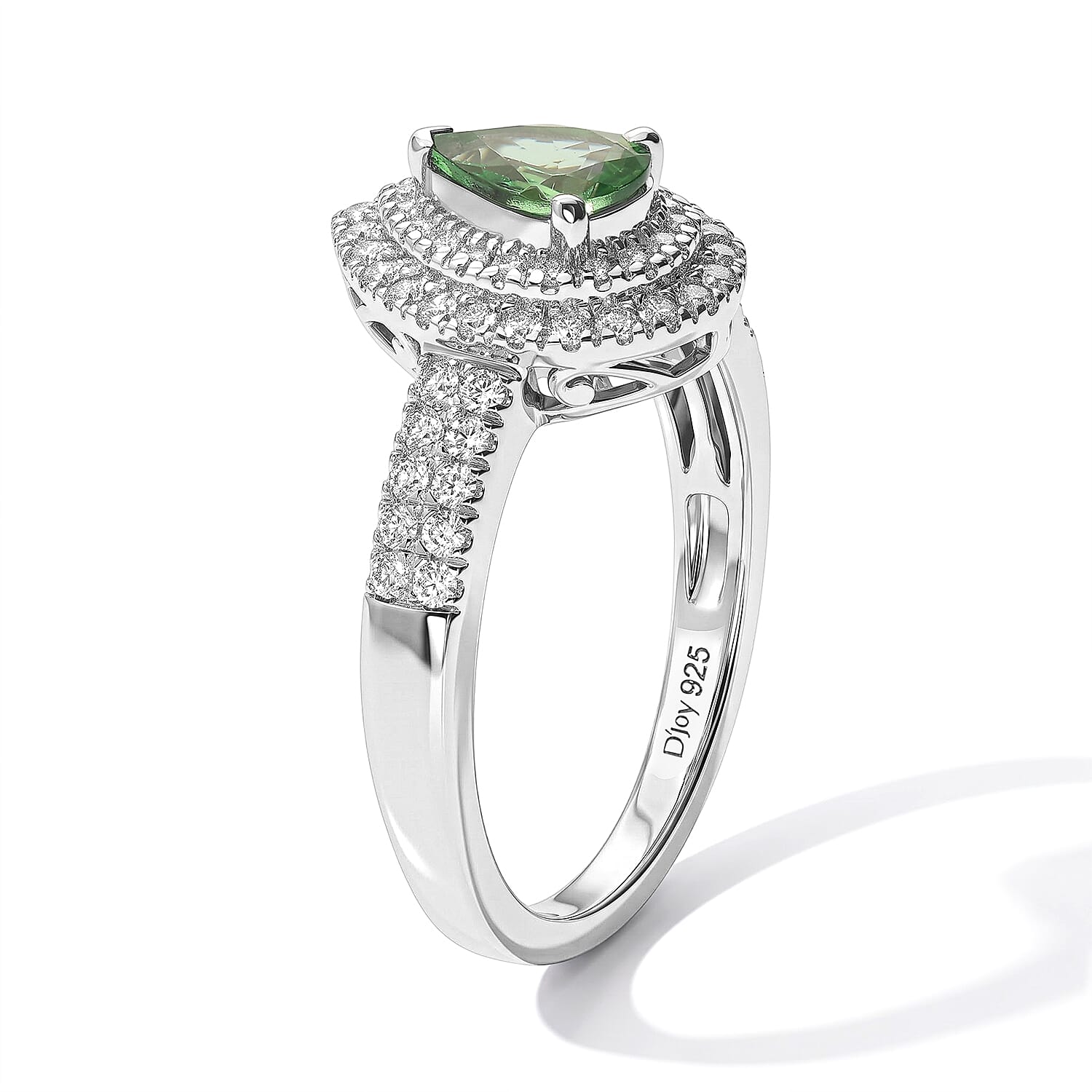 D'Joy Premium Tsavorite Garnet and Moissanite 1.10 ctw Dewdrop Bloom Ring in Rhodium Over Sterling Silver (Size 7.0)