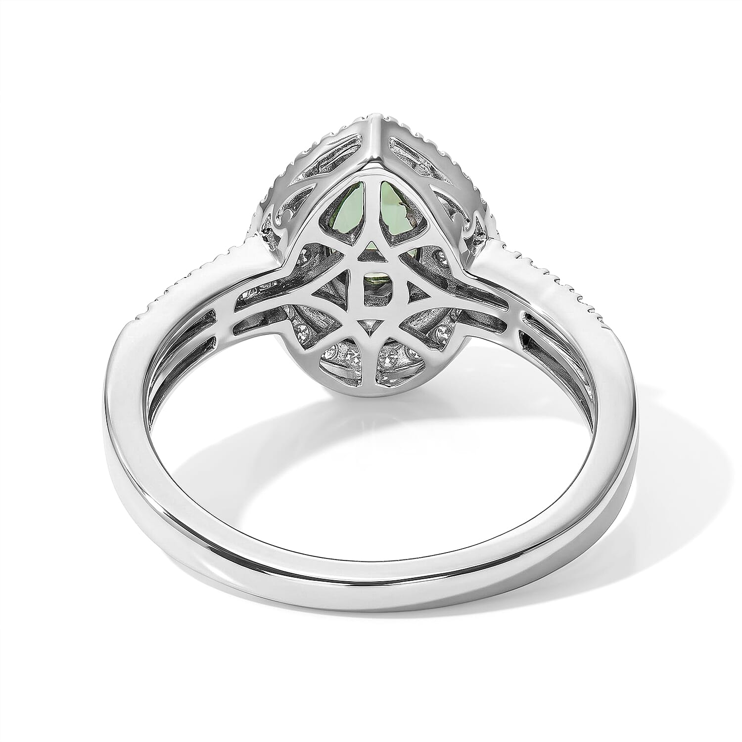 D'Joy Premium Tsavorite Garnet and Moissanite 1.10 ctw Dewdrop Bloom Ring in Rhodium Over Sterling Silver (Size 7.0)