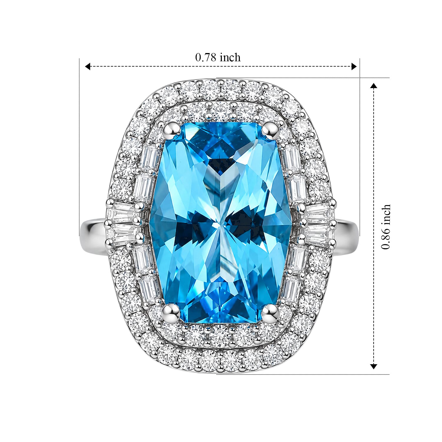 Certified and Appraised D'Joy Premium Swiss Blue Topaz and Moissanite 7.40 ctw Ring in Rhodium Over Sterling Silver (Size 6.0)