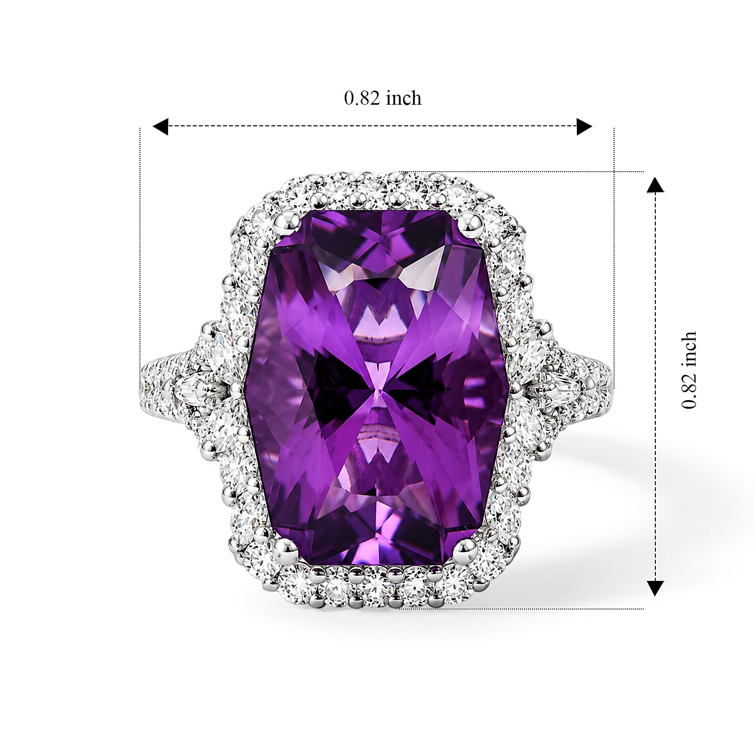 Certified & Appraised D'Joy Princess Cut Premium African Amethyst and Moissanite 9.25 ctw Ring in Rhodium Over Sterling Silver (Size 6.0)