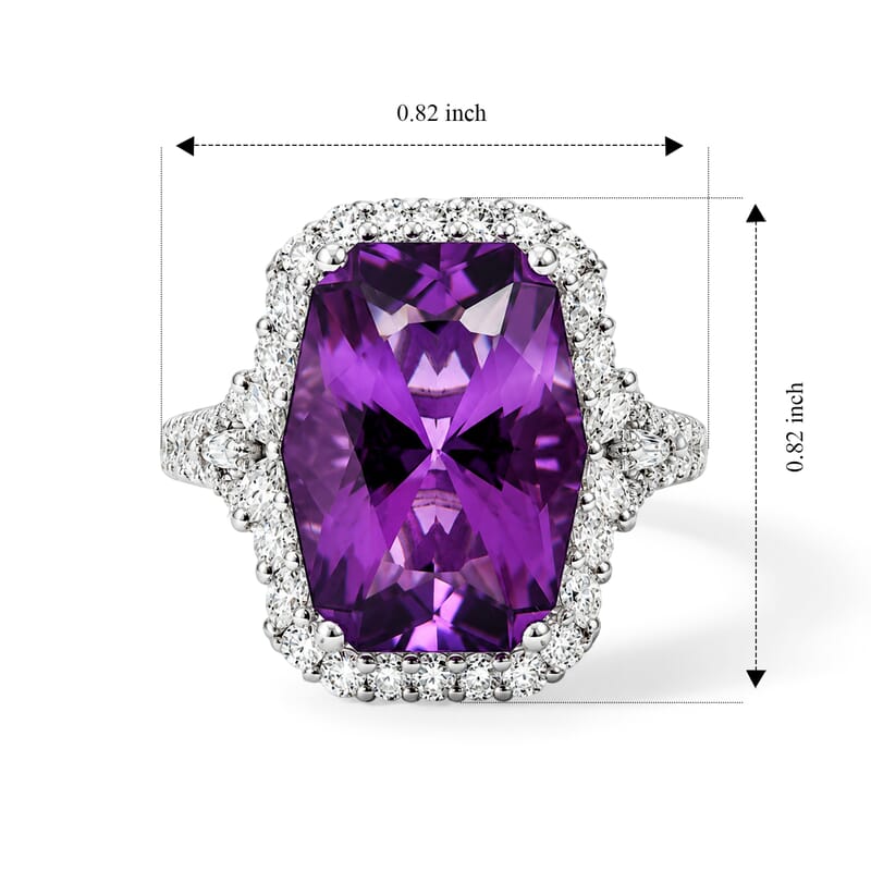 Certified & Appraised D'Joy Princess Cut Premium African Amethyst and Moissanite 9.25 ctw Ring in Rhodium Over Sterling Silver (Size 6.0)