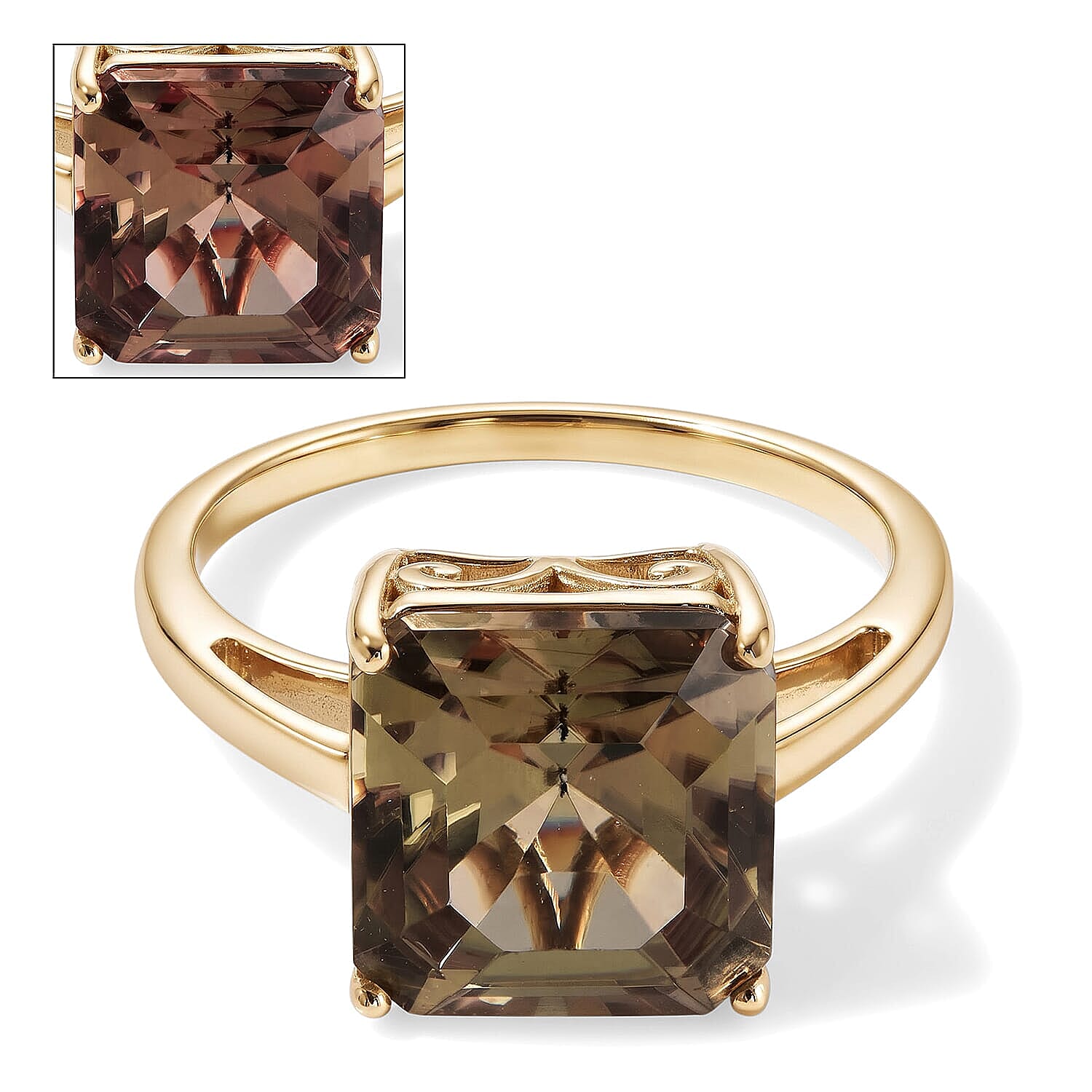 Asscher Cut AAA Turkizite 5.70 ctw The Golden Empress Ring in 10K Yellow Gold (Size 5.0)