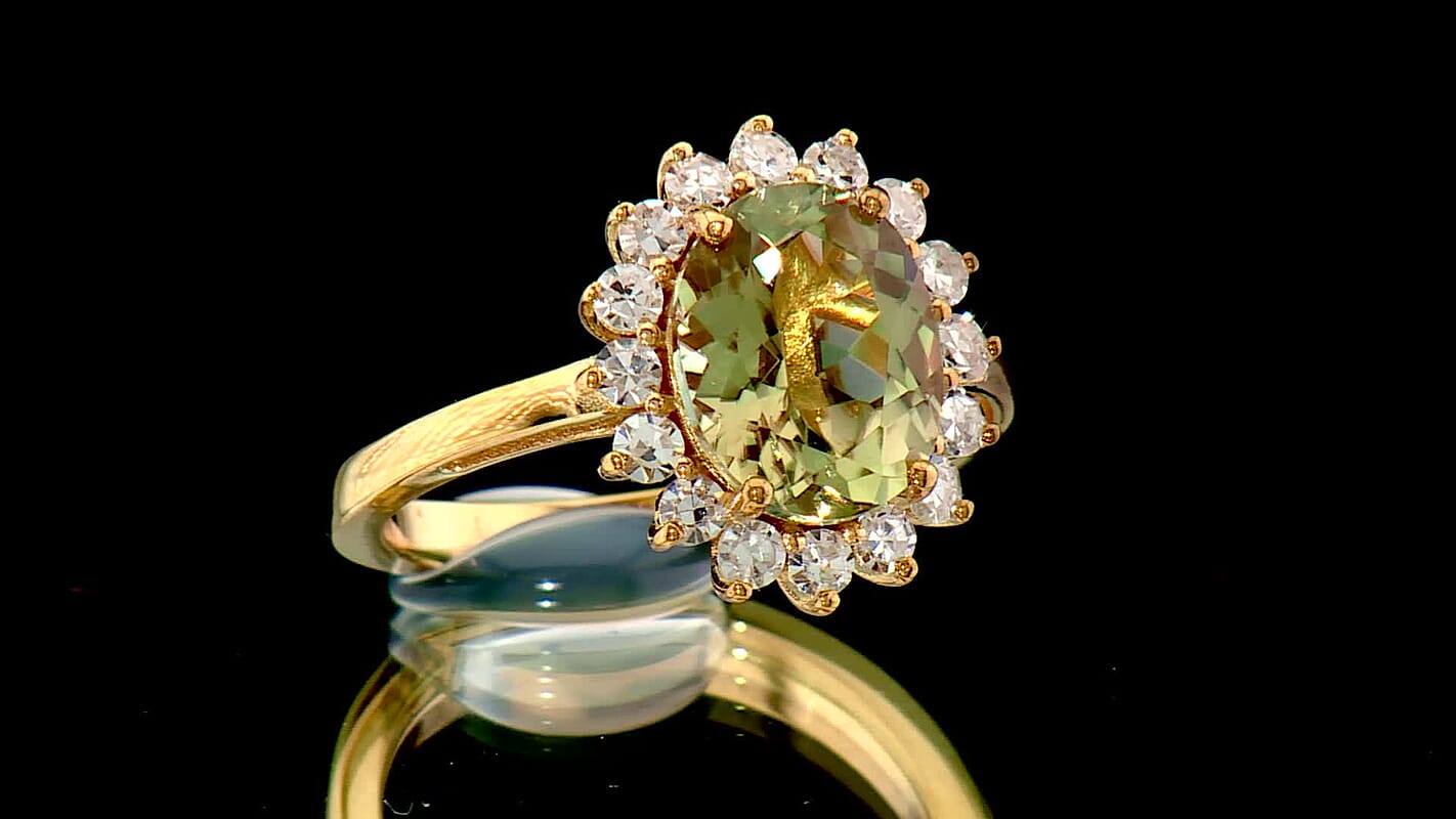 D''Joy AAA Turkizite and Lab Grown Diamond G-H SI 3.50 ctw Ring in 18K Vermeil Yellow Gold Over Sterling Silver (Size 9.0)