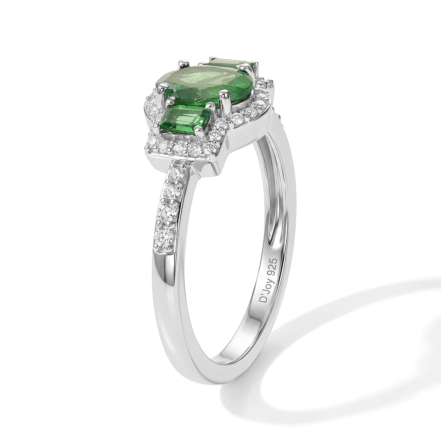 D'Joy Premium Tsavorite Garnet and Moissanite 1.30 ctw Botanical Halo Ring in Rhodium Over Sterling Silver (Size 5.0)