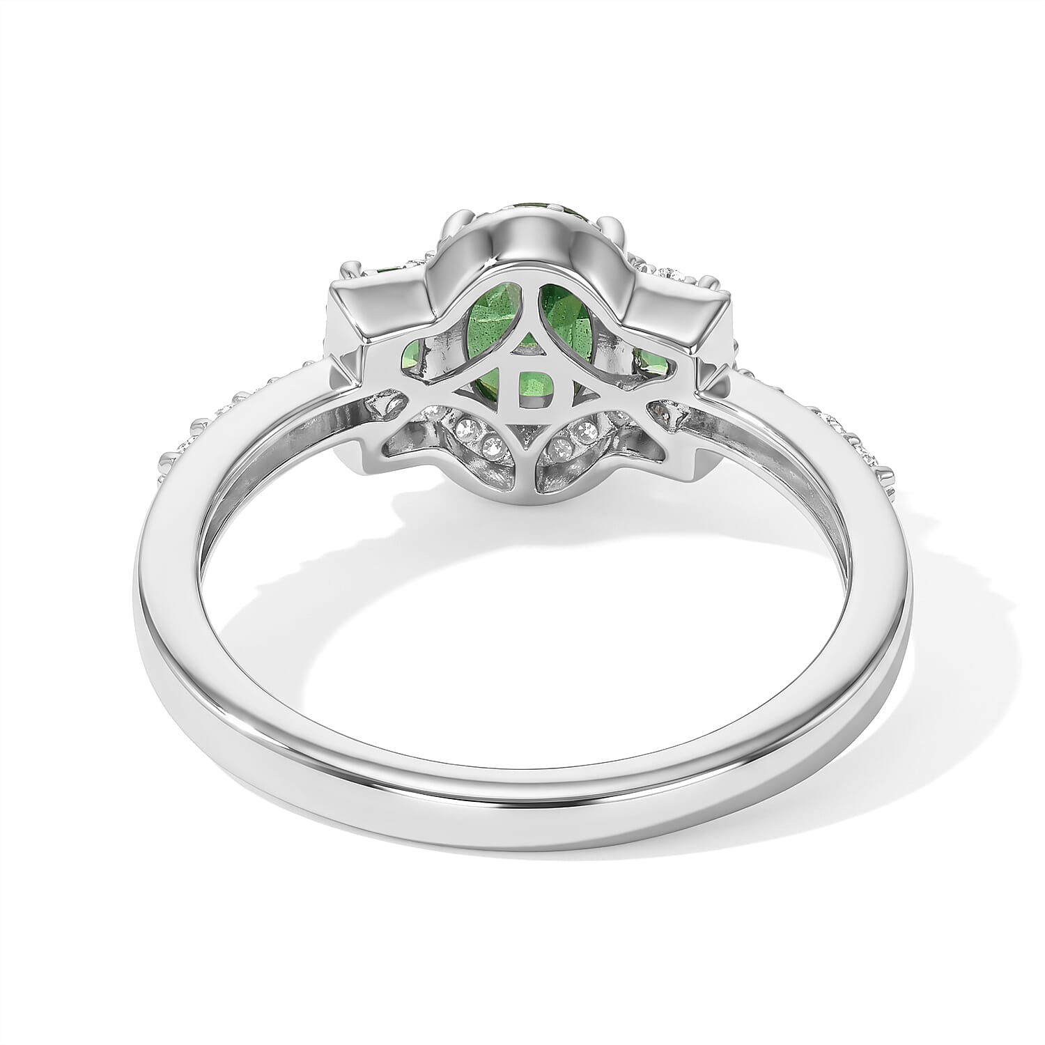 D'Joy Premium Tsavorite Garnet and Moissanite 1.30 ctw Botanical Halo Ring in Rhodium Over Sterling Silver (Size 5.0)