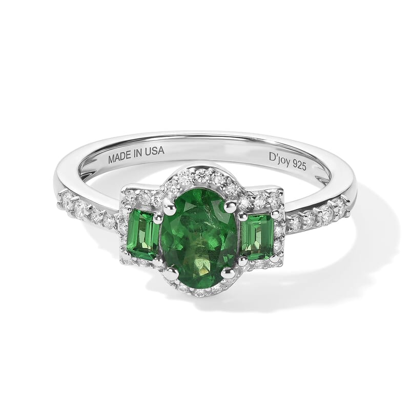 D'Joy Premium Tsavorite Garnet and Moissanite 1.30 ctw Botanical Halo Ring in Rhodium Over Sterling Silver (Size 6.0)