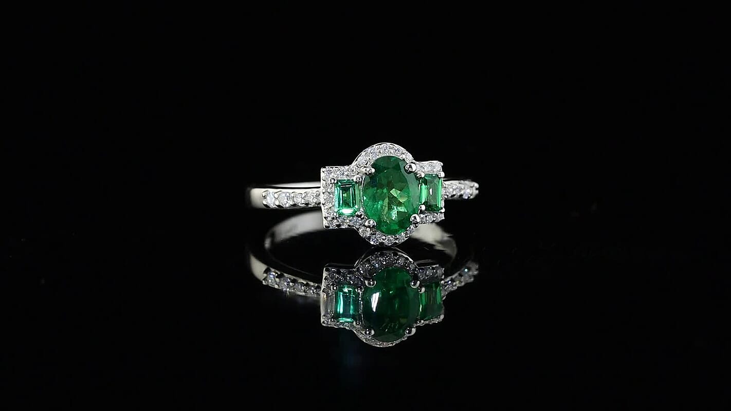 D''Joy Premium Tsavorite Garnet, Moissanite Ring in Rhodium Over Sterling Silver (Size 10.0) 1.30 ctw