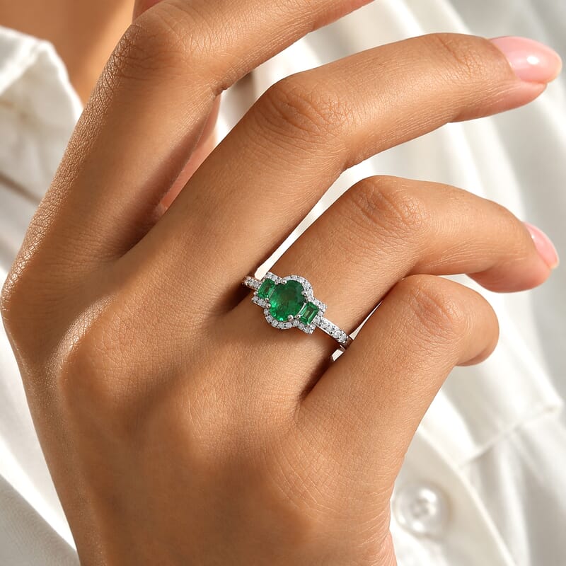 D'Joy Premium Tsavorite Garnet and Moissanite 1.30 ctw Botanical Halo Ring in Rhodium Over Sterling Silver (Size 6.0)