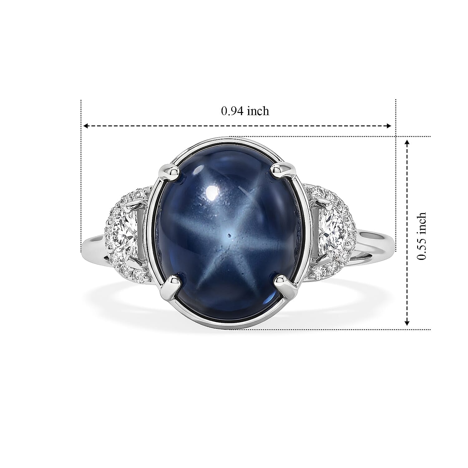 AAA Blue Star Sapphire (DF) and Luxuriant Lab Grown Diamond E-F VS 9.20 ctw The Celestial Treasure Ring in 10K White Gold (Size 5.0)