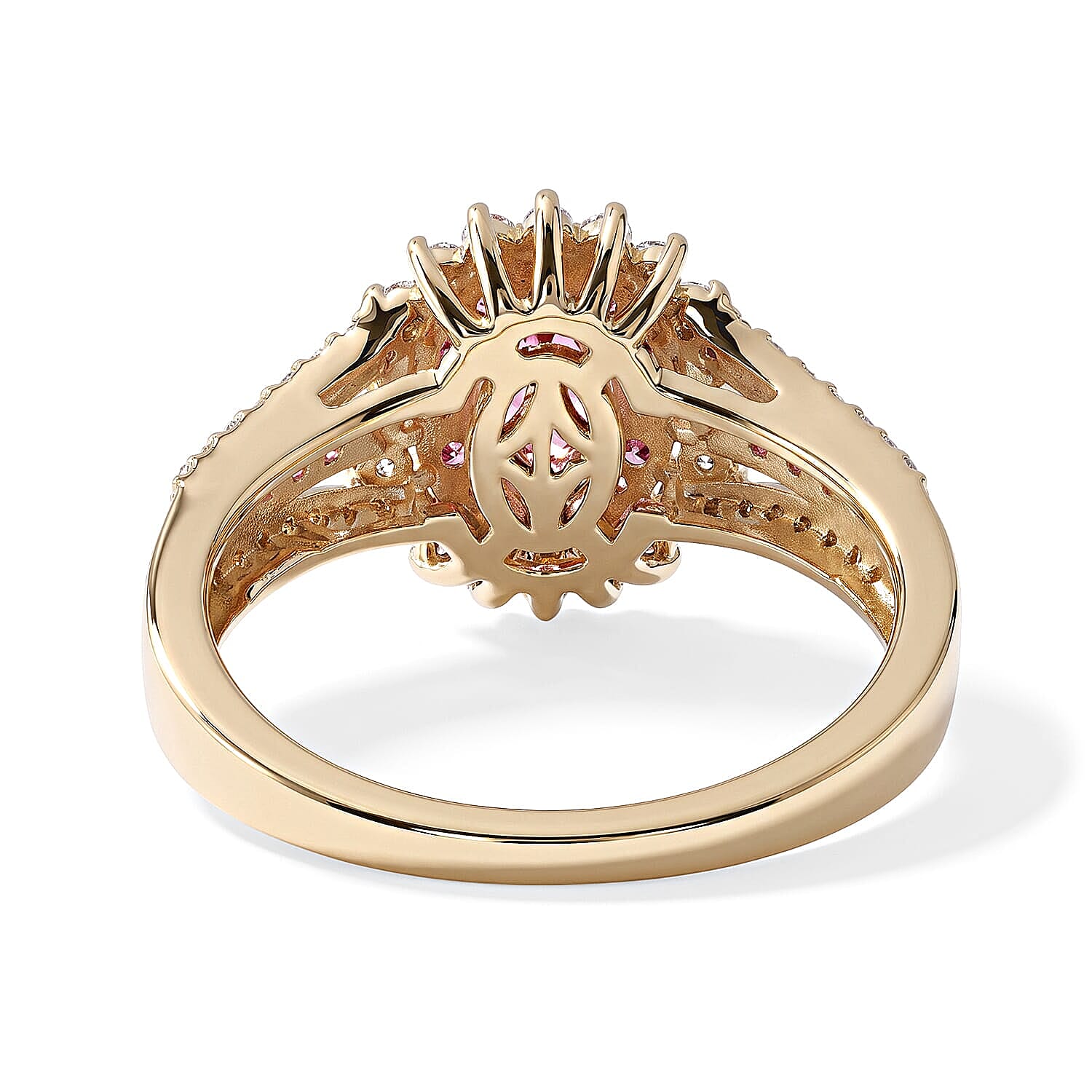 AAA Padparadscha Sapphire (BT), Luxuriant Lab Grown Pink Diamond (IR) and Lab Grown Diamond VS 1.40 ctw Empress Diadem Ring in 10K Yellow Gold (Size 5.0)