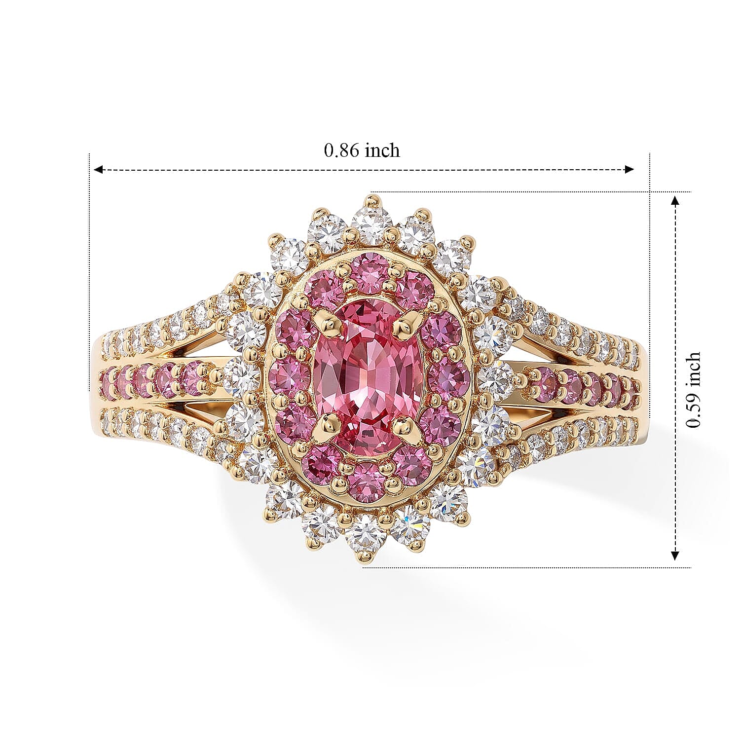 AAA Padparadscha Sapphire (BT), Luxuriant Lab Grown Pink Diamond (IR) and Lab Grown Diamond VS 1.40 ctw Empress Diadem Ring in 10K Yellow Gold (Size 5.0)