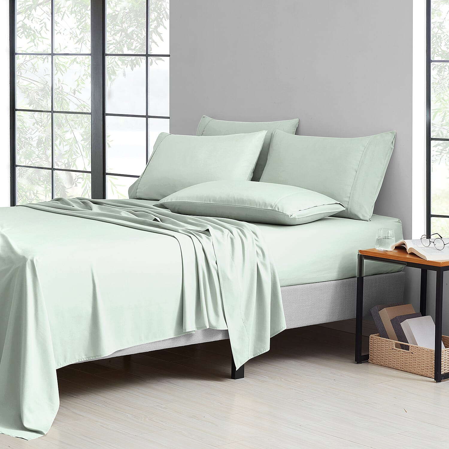 Bibb Home 6-Piece Mint Bamboo Sheet Set -Queen