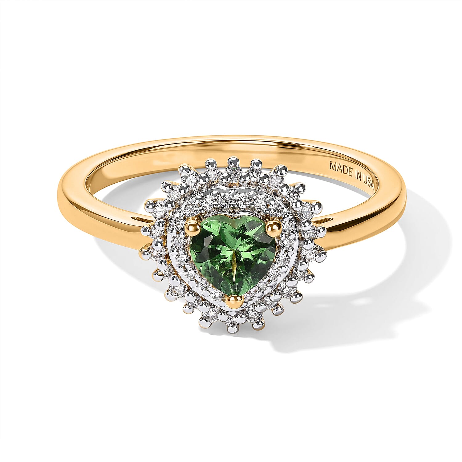D'Joy Premium Tsavorite Garnet and Moissanite 0.70 ctw Botanical Halo Ring in 18K Vermeil Yellow Gold Over Sterling Silver (Size 6.0)